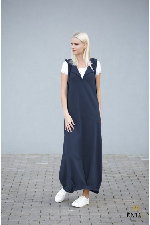 Ilga tamsiai mėlynos spalvos suknelė | Sarafanas HELEN