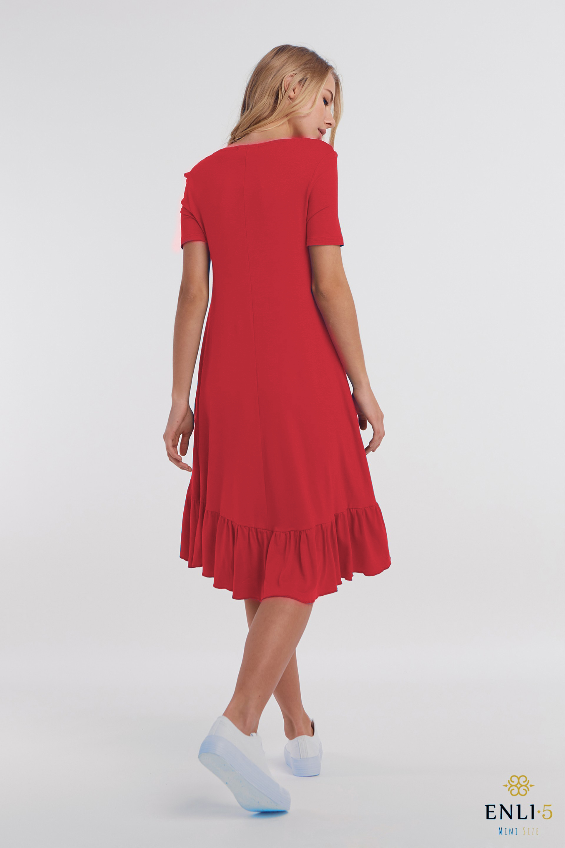 Raudona vasariška suknelė trumpomis rankovėmis TAJA